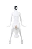 Latest Bright White Sitting Female Mannequin with Chrome Face