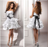 Short Tiered Bridal Gowns Organza Black Sash Wedding Dress Zb1816