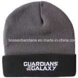 China Factory Produce Customized White Logo Embroidered Black Grey Daily Cuff Knitted Winter Beanie Cap