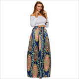 High-Waisted Abstract Floral Paint Long Full Skirt with Pocket