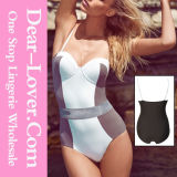 Color Blocking Bustier Top One-Piece Swimsuit