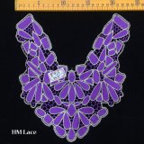 24*25cm Purple Collar Lace Applique, Lace Collar, Flower Lace Applique with Strip Pattern Hme913