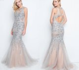 Silver Champagne Evening Dress Beaded Crystals Party Prom Dresses E1789