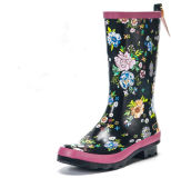 Women Non-Slip MID-Calf Rainboots Waterproof Water Shoes Wellies Cute New Fashion Floral Rain Boots Woman