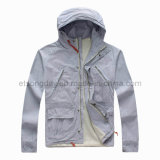 Gray 100% Cotton Men's Casuall Jacket with Hat (GT72051)