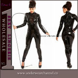 Lady Sexy Leather Mesh Insert Black Catsuit Lingerie (TGP818)