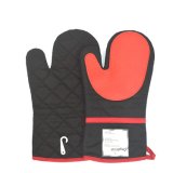 Black Cotton Silicone Oven Mitts Heat Resistant Kitchen Gloves