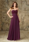 Strapless Purple Lace Chiffon Evening Floor Length Bridesmaid Dress