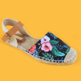 Summer Fashion Ladies Flower Printing Blue Espadrilles Sandals Flat
