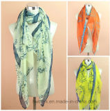 Cheap Price Contrast Color Printed Polyester Fashion Scarf (HWBPS091)