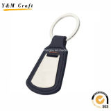 Black Color Promotion Leather Key Ring with Steel Sheet Ym1040