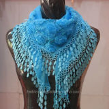 Fashion Plain Dyed Chiffon Triangle Scarf with Lace Trimming (Hz201)