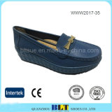 Blue Colour Pantshoes Leather Upper Loafer Shoes for Women