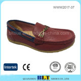 Rubber Outsole Leather Upper Women Flat Shoes