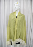 Lady Fashion Olive Green Cotton Voile Fringe Shawl (YKY1085)