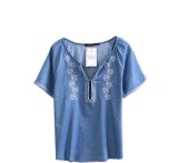 Ladies Denim Shirt with embroidery  (OEM)