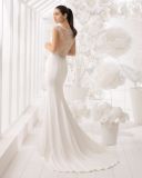Heavy Beading Sheer Tulle Back Mermaid Chiffon Bridal Wedding Dress