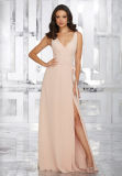 Side Slit Pink Chiffon Evening Bridesmaid Dress