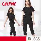 Ladies Fashion Vertical Stripe Bandage Cropped Trousers Formal Suit