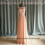 Chiffon Lace Long Bridesmaid Dresses Scoop Open Back Prom Gowns