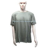 Green Men Cotton T Shirt with Rib Collar&Sleeve