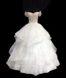 Aolanes Princess Sleeve Organza Tiered Wedding Dress