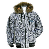 Men's Winter Printed Jacket with Fur Hoody
