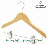 Natural Wood Children Hanger with Metal Clips