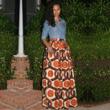Women's African Print Skirt Dashiki Ball Gown Dress, Casual High Waisted A Line Maxi Long Bohemia Skirt