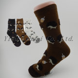 Ladies' Warm Crew Cotton Socks with Feather Yarn Animal Patterns