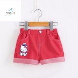 Fashion Elastic Red Denim Shorts with Cute Embroidery for Girls by Fly Jeans