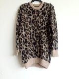 Lasies 'fashion Brown Leopard Intarsia Sweater with Round Neck