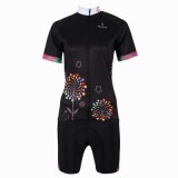 Black Flower Patterned Bicycle Cycling Jersey Suit Quick Dry for Summer Women's Shorts Apparel Set