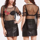 Fashion Women Sexy Slim Embroidery Mesh Clothes Blouse