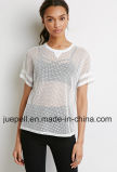 Netted Mesh Short Dolman Sleeves with Varsity Stripes and a Modesty V-Patch on The Neckline T Shirt