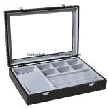 Black Leather Jewelry Box Display Tray Storage Packaging Organizer