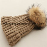 Winter Warm Women Large Raccoon Fur Ball Knit Caps
