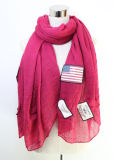 100% Polyester Voile Scarf with Embroidery Patch (YKY1051)