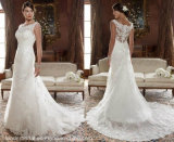 Romantic Jewel A-Line Court White Lace Wedding Gown W1471952