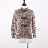 Girls'cardigan with Lose Version and Soft Handfeel, Stick Leather Horn Button