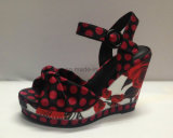 Lady Leather Shoe Wedge Women Sandals with Dots Printing