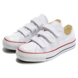 Velcro Strap Flat Plain White Canvas Sneakers Kids Skate Shoes