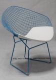 Dining Restaurant Kd Blue Seat PU Cushion Wire Diamond Chair