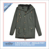 Men Enzyme  Washed Cotton Parka Jacket with Fleece Lining