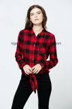 Popular Design Fashion Red Plaid Shirt Casual Style Lady Blouse