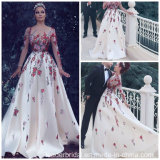 Flower Embroidery Prom Gowns Arabic Party Evening Dresses Z5031