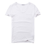 Women's 100% Viscose Deep V Neck White Plain T-Shirts with a Pocket