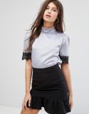 Ladies Round Collar Blouse with Short Sleeve Women Blouse