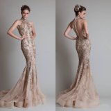 Halter Mermaid Court Beaded Organza Prom Dress W147197
