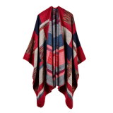 Women's Color Block Open Front Blanket Poncho Checked Reversible Cashmere Like Cape Thick Winter Warm Stole Throw Poncho Wrap Shawl (SP243)